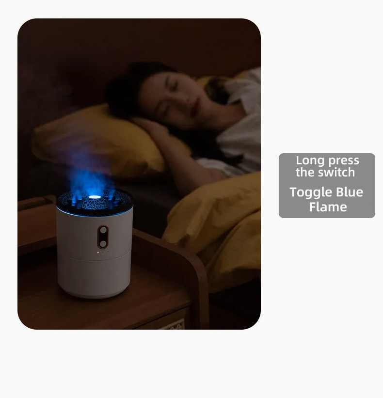 450ml 3D Simulated Flame Volcano Aroma Diffuser Ultrasonic Smart Cool Mist Jellyfish Diffuser for Home Office