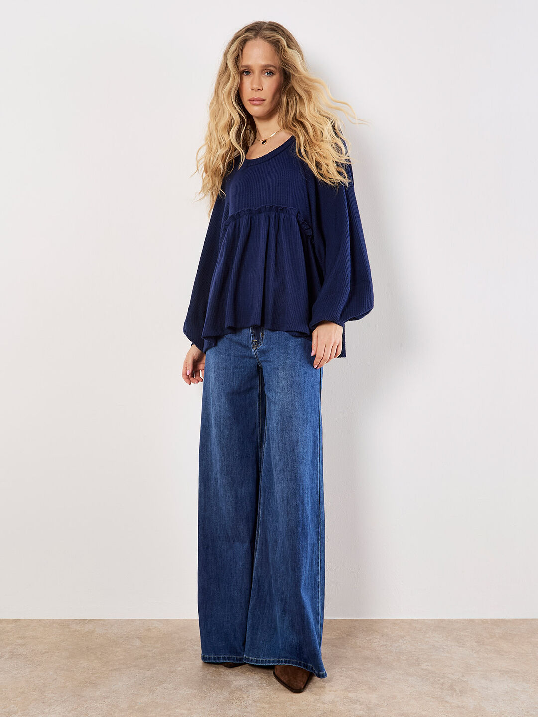 Waffle Knit Babydoll Oversized Top