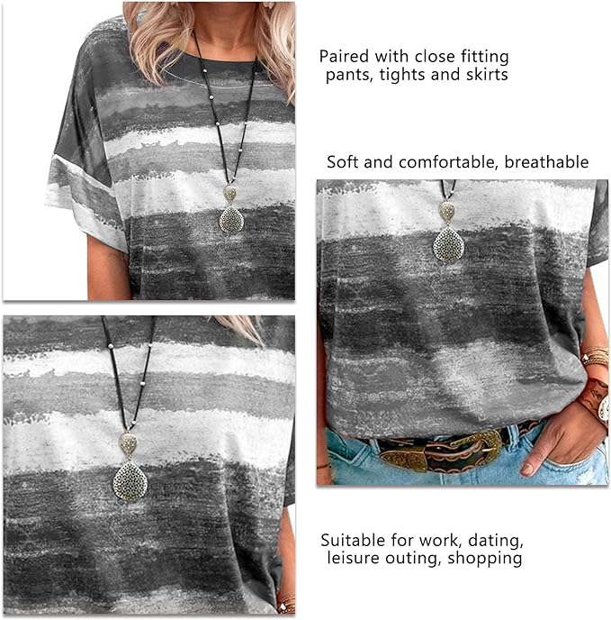 Short Sleeved Pullover Blouse, Fashion Soft Round Collar Casual Fitted Elastic Crewneck Short Sleeved Blouse for Outing for Women