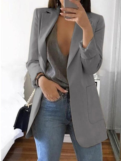 Elegant Plain Lapel Collar Dual Pocket Blazer