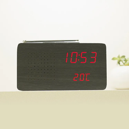 Wooden LED Digital FM Radio Alarm Clock with Temperature Sound Control