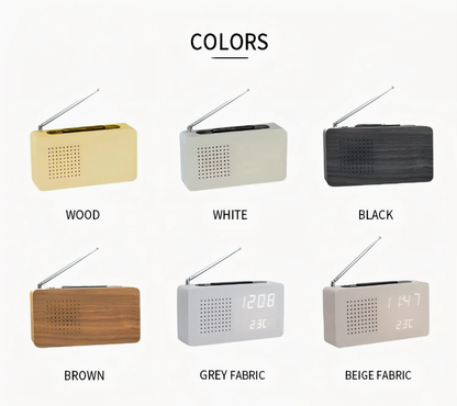Wooden LED Digital FM Radio Alarm Clock with Temperature Sound Control