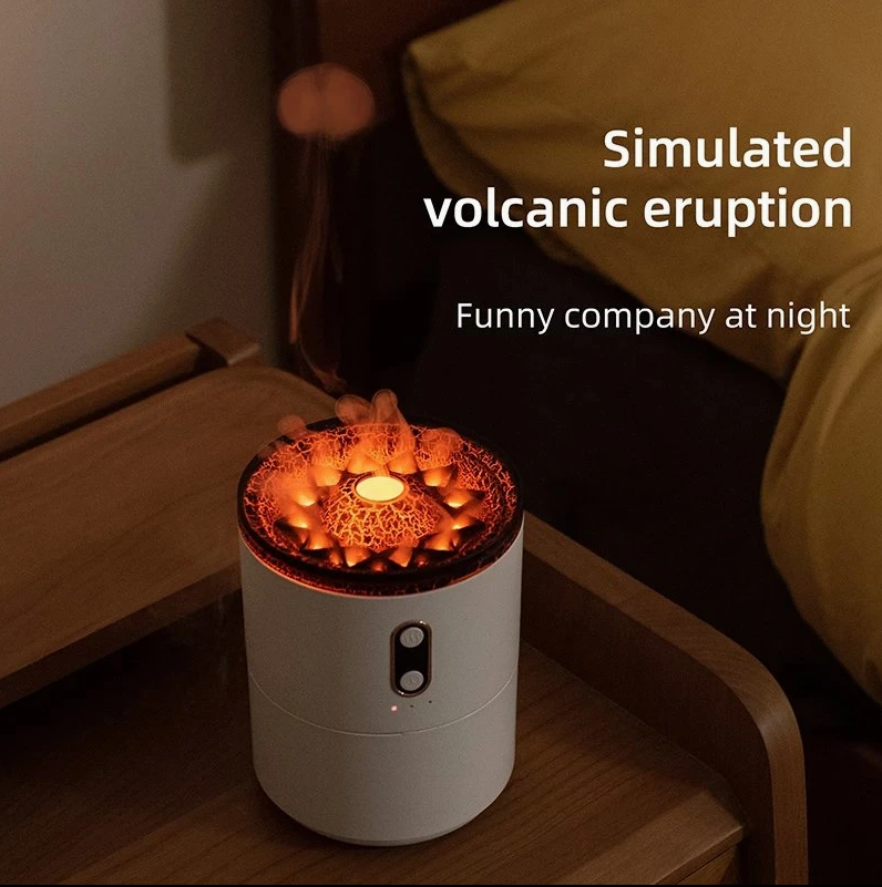 450ml 3D Simulated Flame Volcano Aroma Diffuser Ultrasonic Smart Cool Mist Jellyfish Diffuser for Home Office