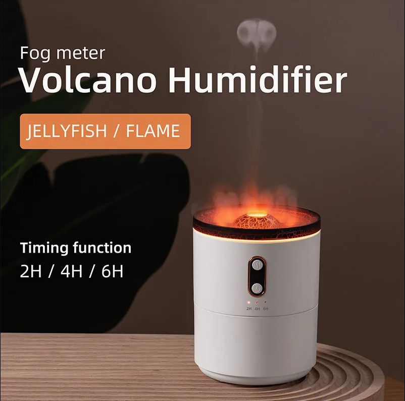 450ml 3D Simulated Flame Volcano Aroma Diffuser Ultrasonic Smart Cool Mist Jellyfish Diffuser for Home Office