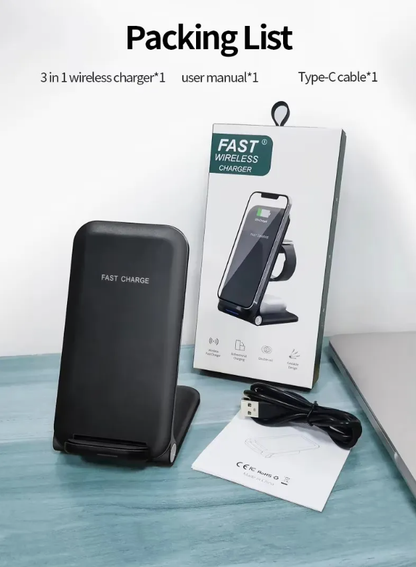 3-in-1 Foldable Wireless Charger Stand for Fast Charging Phone Dock Station