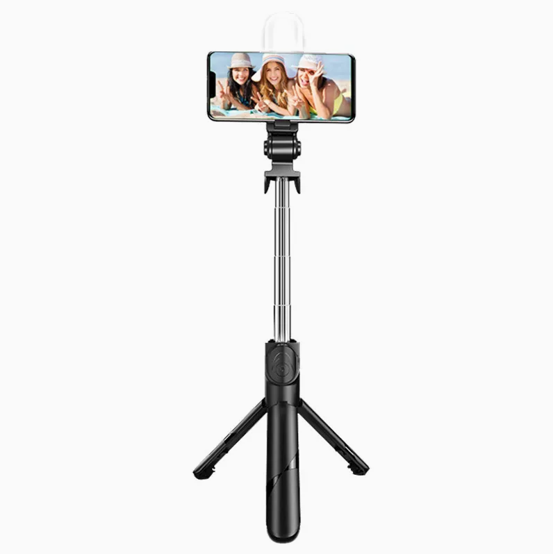 Xt02s Extendable Selfie Tripod - 70cm, Bluetooth Remote & LED Light (Black)