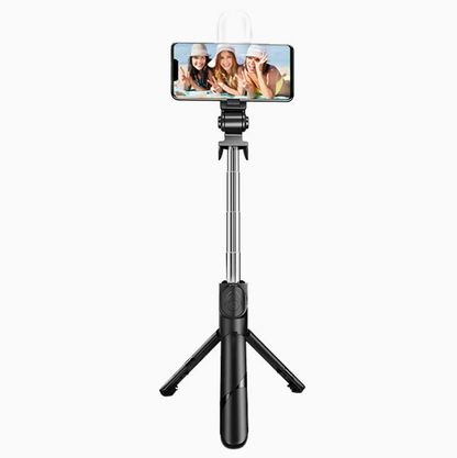 Xt02s Extendable Selfie Tripod - 70cm, Bluetooth Remote & LED Light (Black)