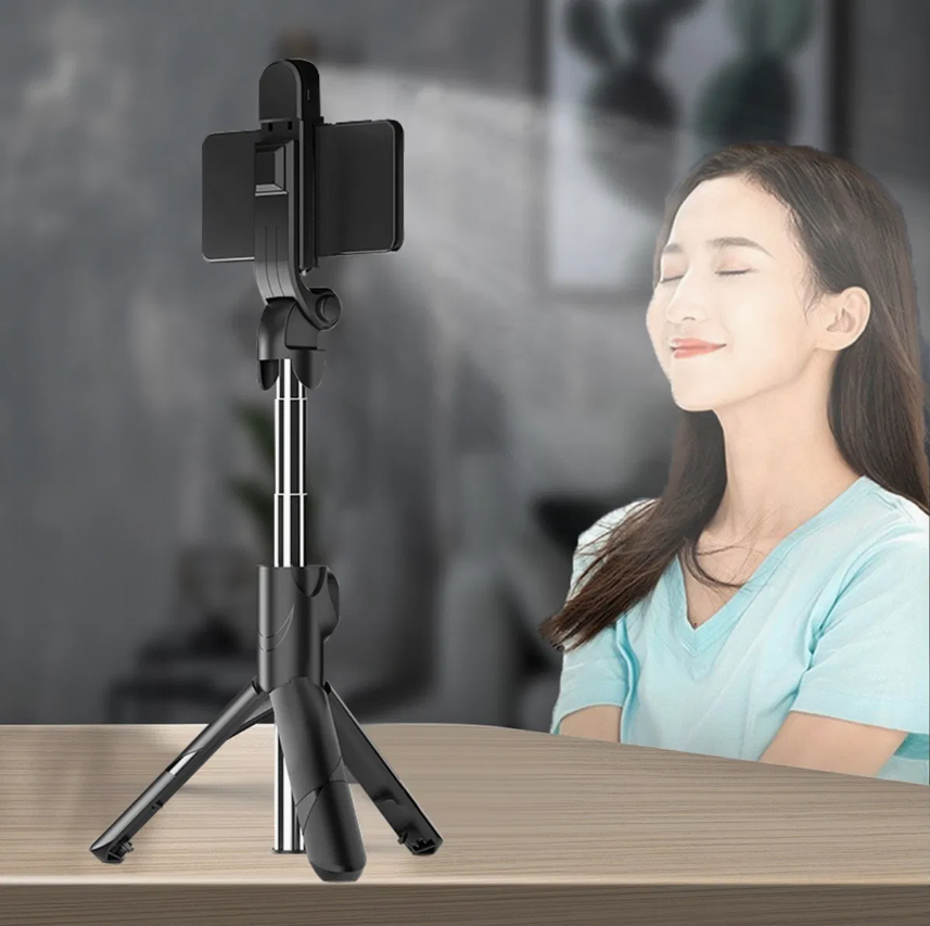 Xt02s Extendable Selfie Tripod - 70cm, Bluetooth Remote & LED Light (Black)