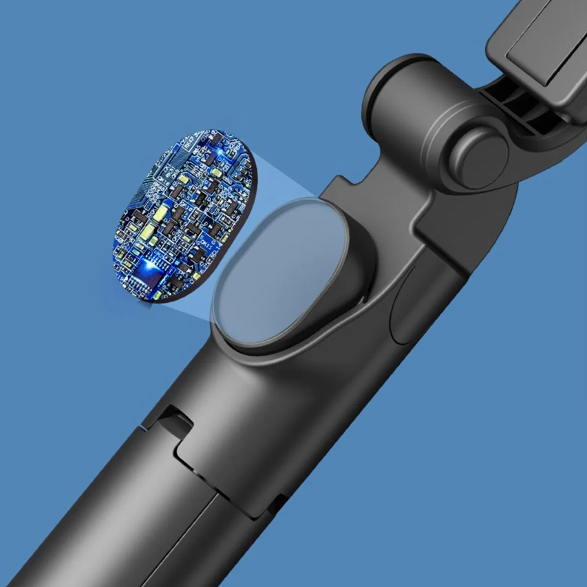 Xt02s Extendable Selfie Tripod - 70cm, Bluetooth Remote & LED Light (Black)