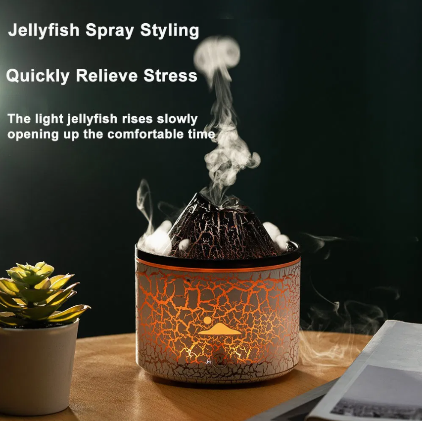 180ml Mini Flame Volcano Aroma Ultrasonic Cool Mist Jellyfish Diffuser