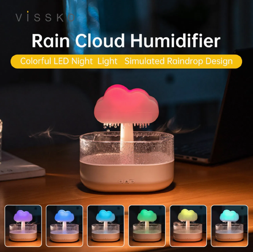 Rain Cloud Humidifier 200ml Water Drops Colorful 7-Color Light Essential Oils Aroma Diffuser