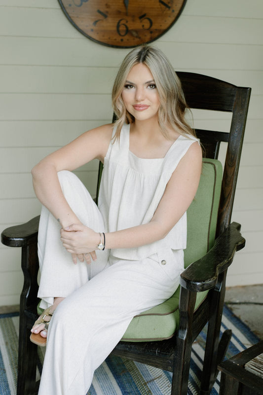 Oatmeal Linen Flowy Tank Top
