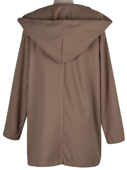 Round neck loose hooded woolen coat