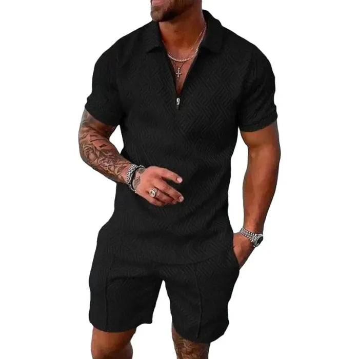 Men's summer stand-up collar sportswear set in black/white/milky white(BUY 2 FREE SHIPPING)