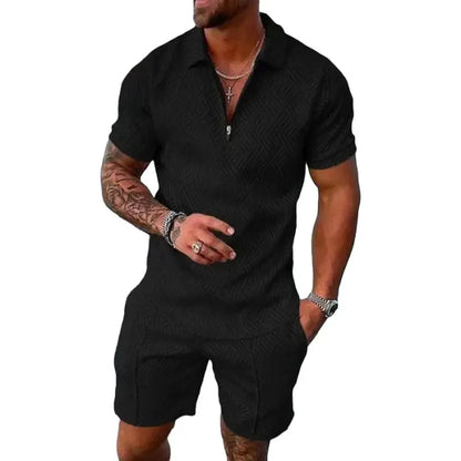 Men's summer stand-up collar sportswear set in black/white/milky white(BUY 2 FREE SHIPPING)