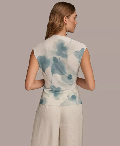 Women's Crossover-Neck Printed Top