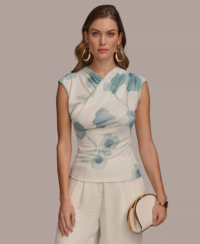 Women's Crossover-Neck Printed Top