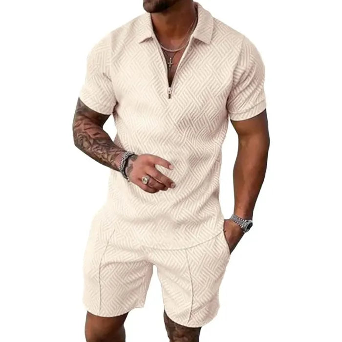 Men's summer stand-up collar sportswear set in black/white/milky white(BUY 2 FREE SHIPPING)