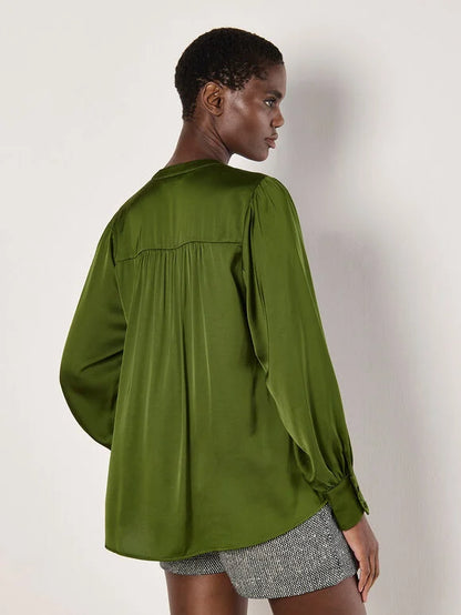 Balloon Sleeve Satin Blouse