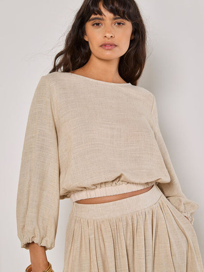 Linen Blend Bubble Hem Crop Top