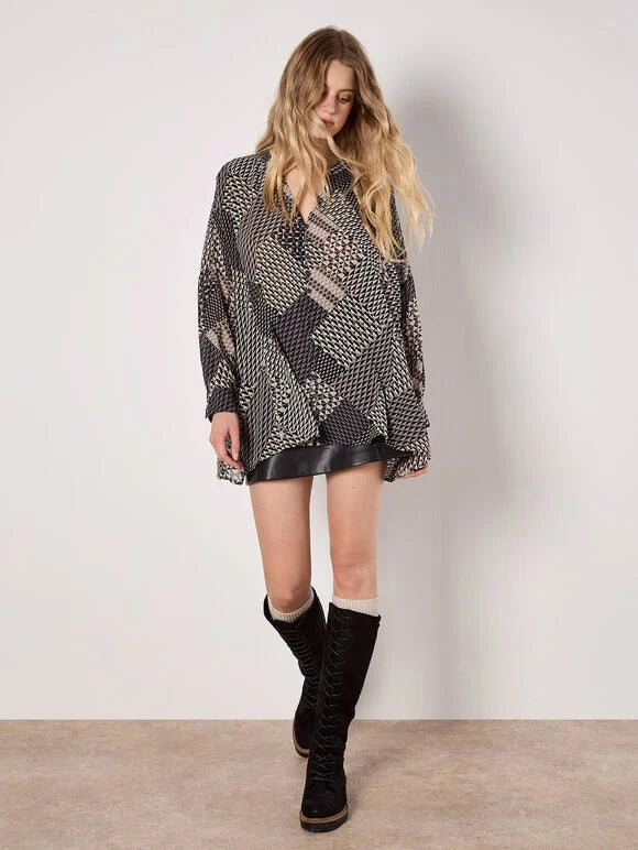 Geo Patchwork Chiffon Shirt