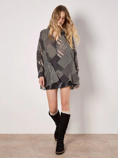 Geo Patchwork Chiffon Shirt
