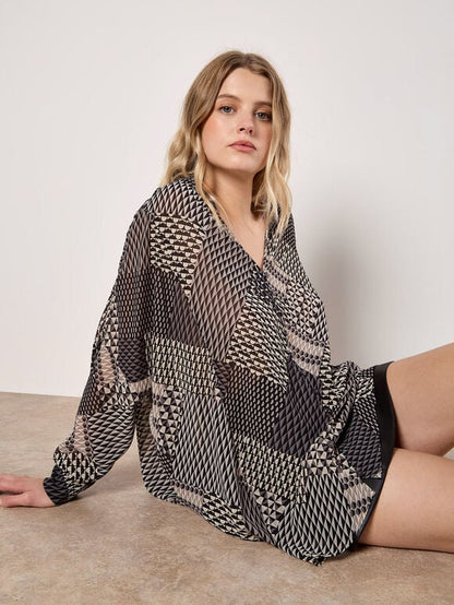 Geo Patchwork Chiffon Shirt
