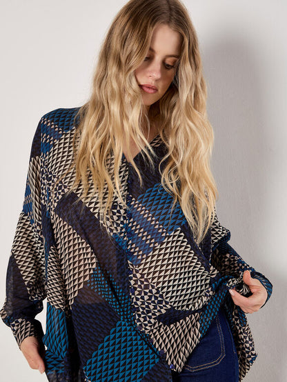 Geo Patchwork Chiffon Shirt