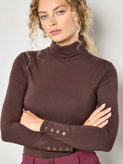 Turtle Neck Button Cuff Top