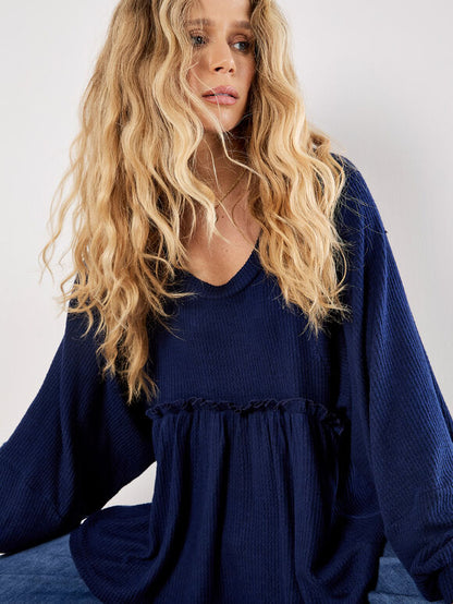 Waffle Knit Babydoll Oversized Top