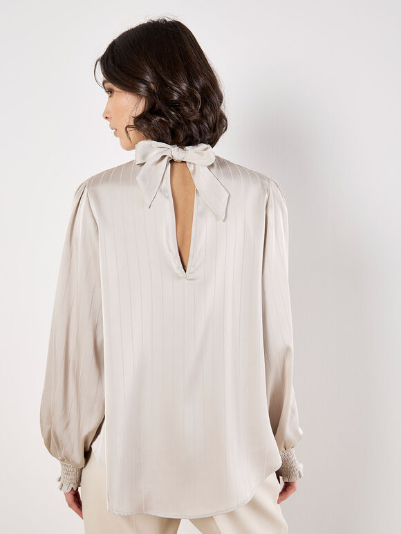 Satin Self-Stripe Tie Back Top
