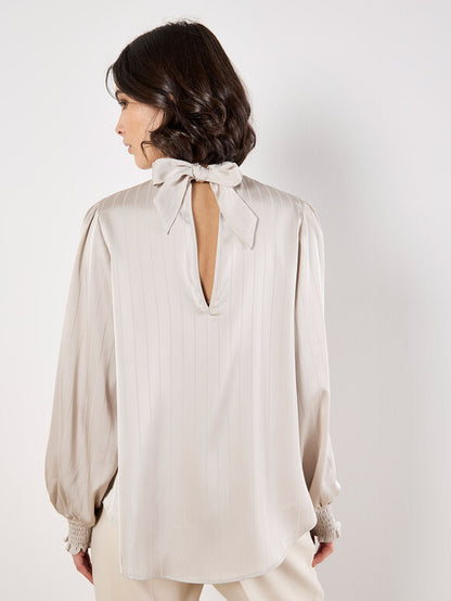 Satin Self-Stripe Tie Back Top