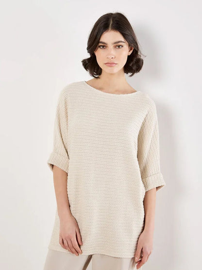 Textured Cable Knit Batwing Oversized Top
