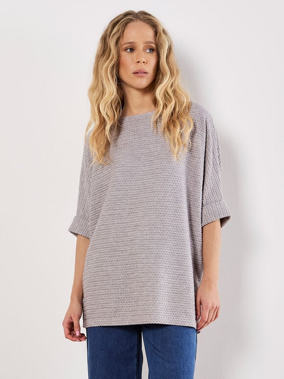 Textured Cable Knit Batwing Oversized Top
