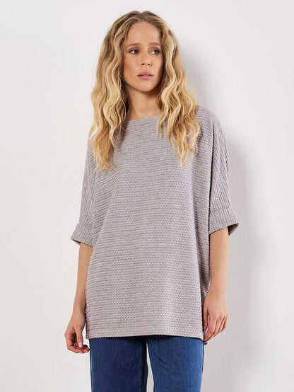 Textured Cable Knit Batwing Oversized Top
