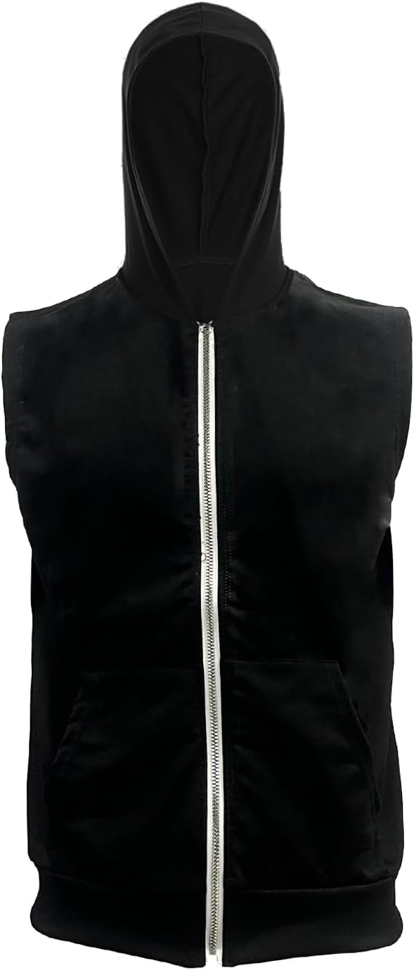 Mens Zipper Pockets Hoodie Casual Sleeveless Sport Work Out Running Hooded Sweatshirt