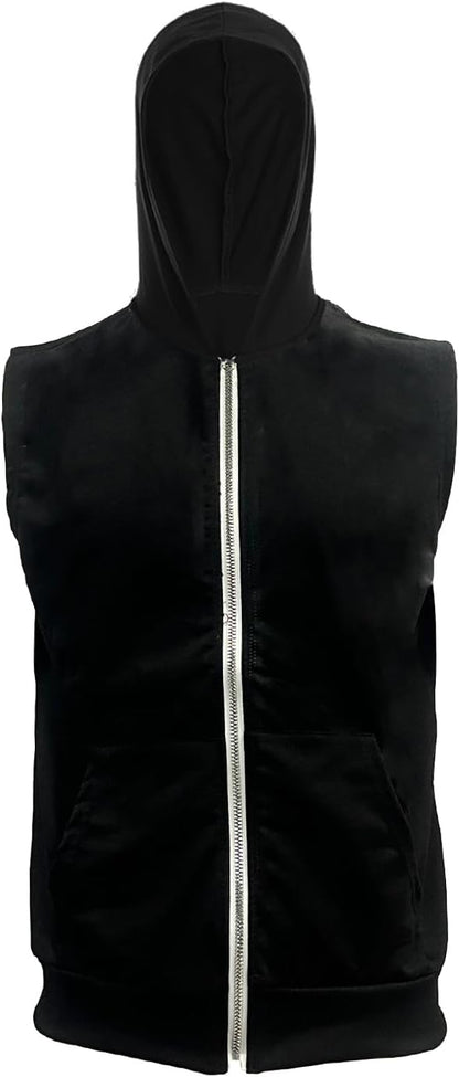 Mens Zipper Pockets Hoodie Casual Sleeveless Sport Work Out Running Hooded Sweatshirt
