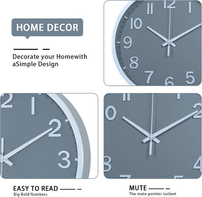 Wall Clocks Battery Operated 8 inch Modern Wall Clock,Silent Non Ticking Wall Clock for Living Room Bedroom Kitchen Office Classroom Decor (Gray White)