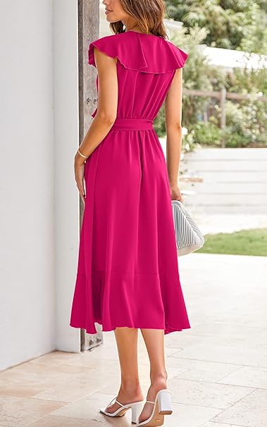 Women's 2024 Summer Wrap Maxi Dress Casual Boho Deep V Neck Short Sleeve Ruffle Hem Split Beach Long Dresses