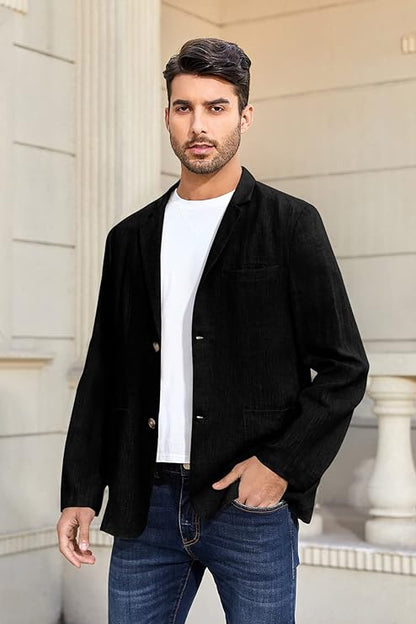 Mens Casual Suit Blazer Jackets Linen Lightweight Loose Fit Fashion Sports Coats