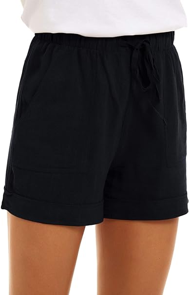 Women Casual Shorts Drawstring Comfy Elastic Waist Shorts Summer Pull On Short with Pockets