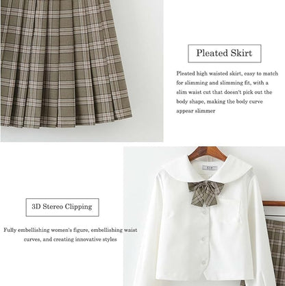 Womens Japanese School Girl JK Skirt Costume,Summer School Uniform Set,Sexy Sailor Cosplay Costumes,Halloween Uniform,Mini Plaid Skirt Shirt with Bow Tie