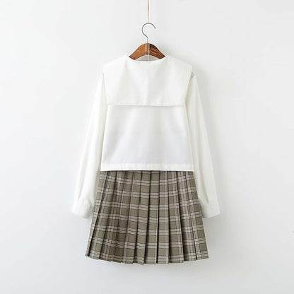 Womens Japanese School Girl JK Skirt Costume,Summer School Uniform Set,Sexy Sailor Cosplay Costumes,Halloween Uniform,Mini Plaid Skirt Shirt with Bow Tie