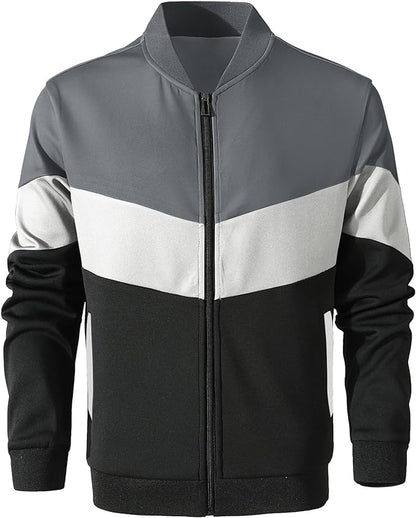 Mens Varsity Jacket Casual Color Block Bomber Jacket Lightweight Coat