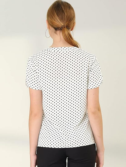 Women's Polka Dots Print V Neck Short Sleeve Elegant Work Office Tops
