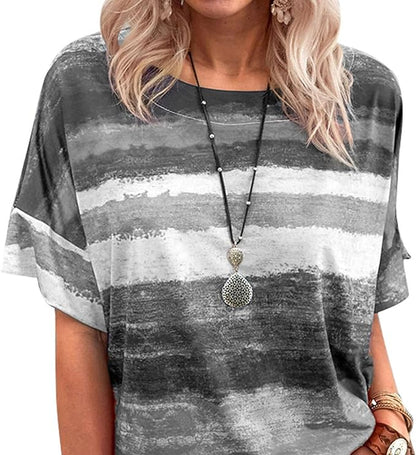 Short Sleeved Pullover Blouse, Fashion Soft Round Collar Casual Fitted Elastic Crewneck Short Sleeved Blouse for Outing for Women