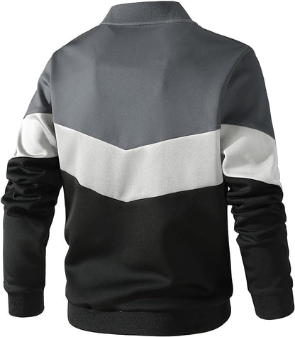 Mens Varsity Jacket Casual Color Block Bomber Jacket Lightweight Coat