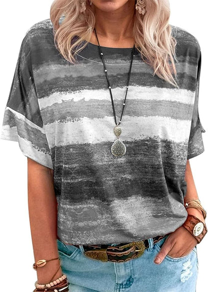 Short Sleeved Pullover Blouse, Fashion Soft Round Collar Casual Fitted Elastic Crewneck Short Sleeved Blouse for Outing for Women