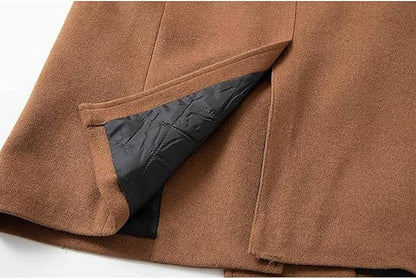 Men's Woolen Trench Coat Regular Fit Double Breasted Wool Blend Jacket Winter Pea Coat Businesss Overcoat