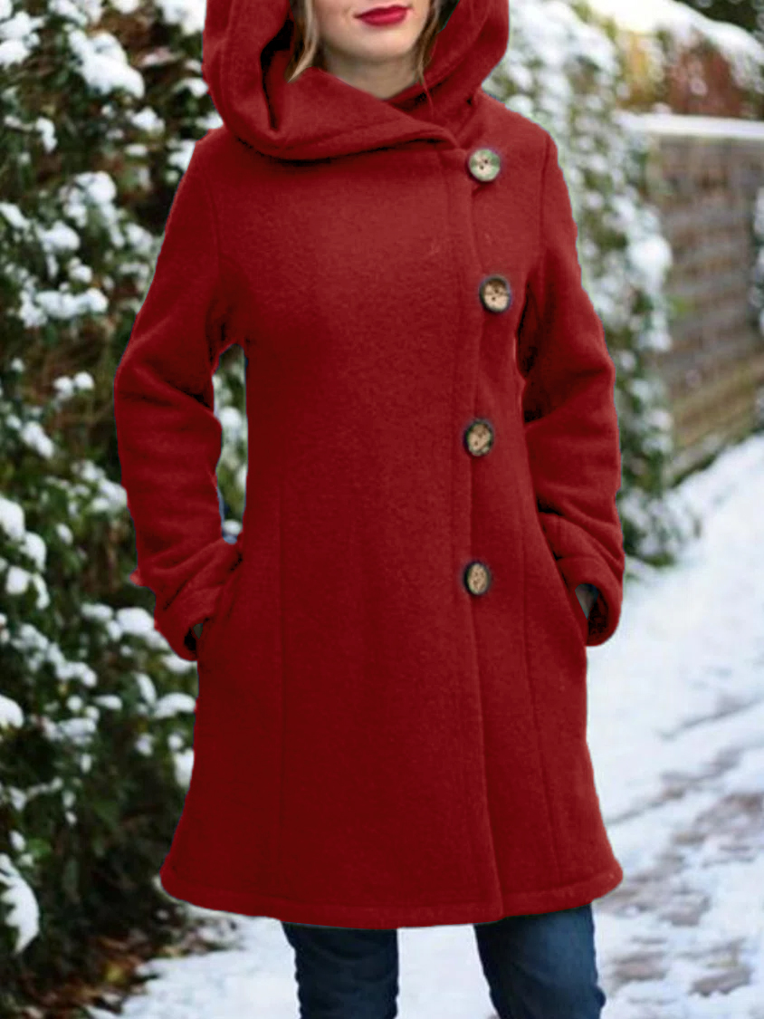 Hoodie Solid Buttoned Casual Jacket Coat